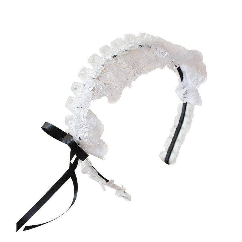 YOMORIO Women's Hair Hoop Anime Maid Cosplay Headband Lolita Lace Flower Headwear Hair Accessory White - Image 1